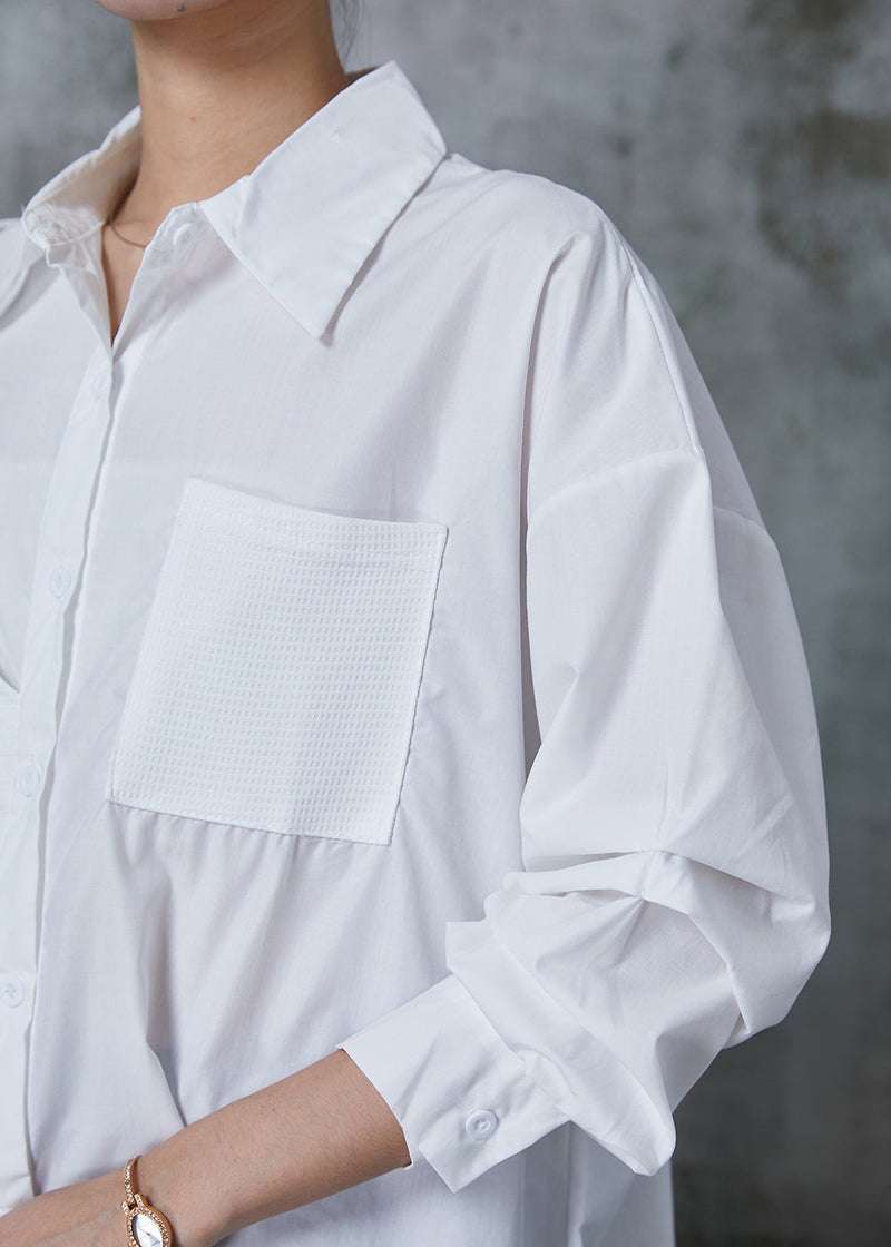 Diy White Asymmetrical Patchwork Cotton Fake Two Piece Shirt Tops Spring