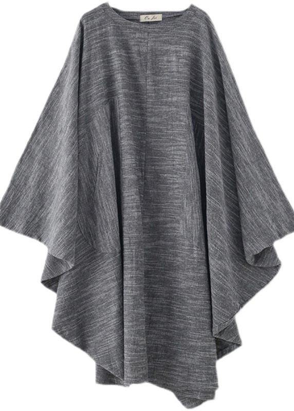 Grey O-neck Bat Sleeve Large Spring Summer Cotton Dress
