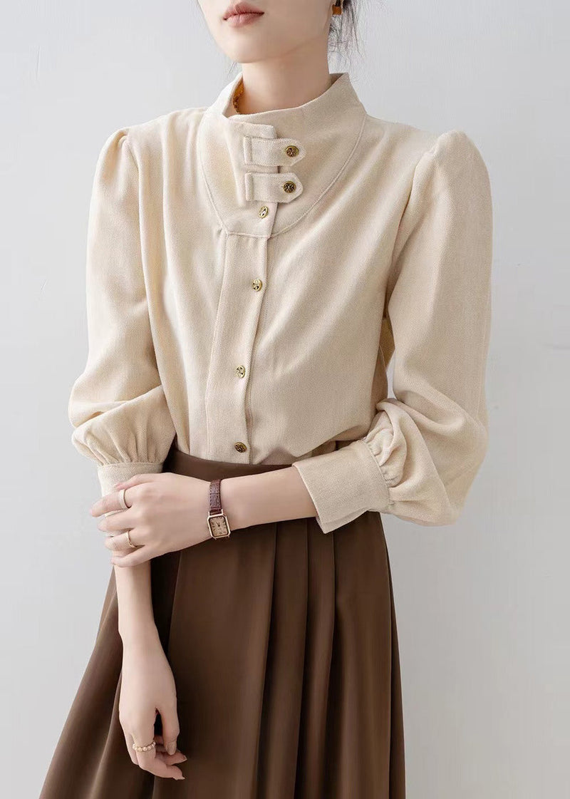 Organic Apricot Stand Collar Velour Shirt Top Spring