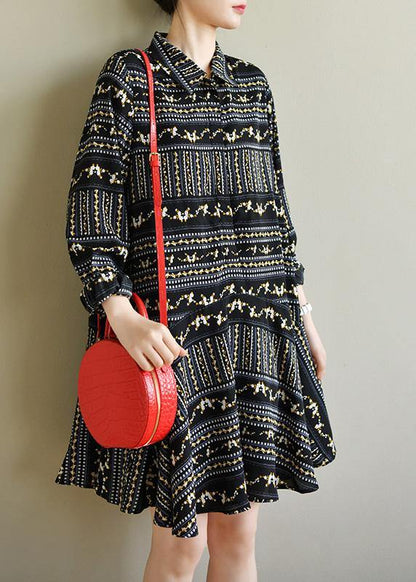 Art Black Print Chiffon Long Sleeve Summer Dress