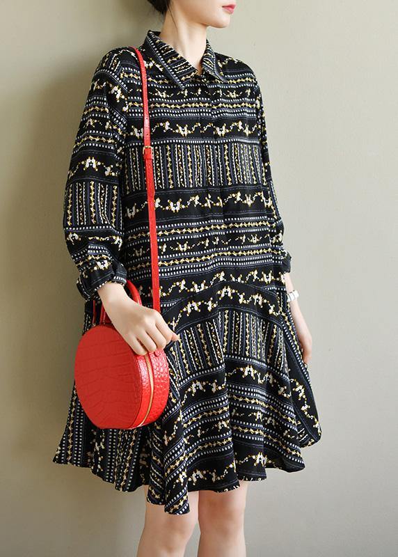 Art Black Print Chiffon Long Sleeve Summer Dress