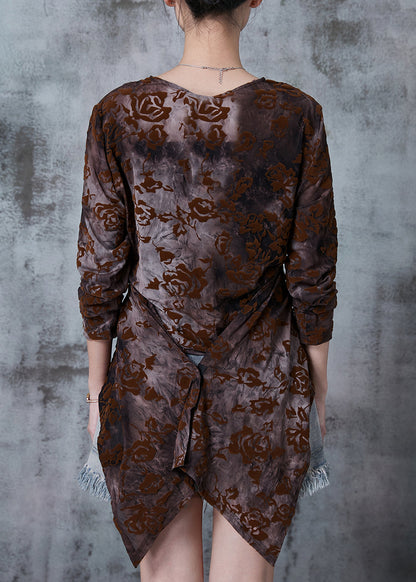 Silm Fit Chocolate Asymmetrical Tie Dye Jacquard Cotton Shirt Fall