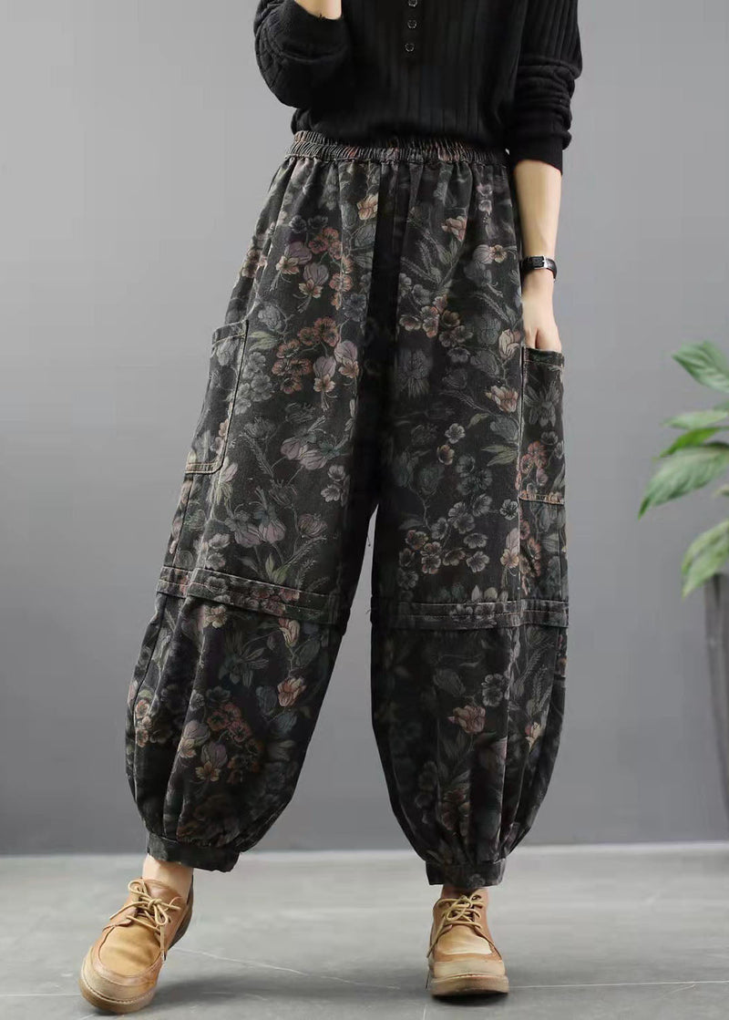 Print Denim Pants Lantern Pants Cotton
