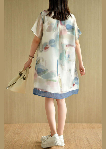 Light Green Button Print Summer Vacation Dress Short Sleeve
