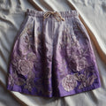 Vintage Purple Roses Embroidered Gradient Linen Shorts artswardrobe
