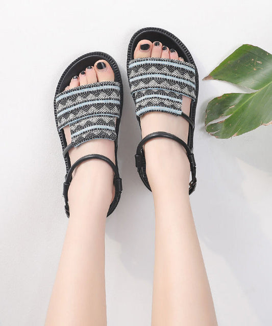 Black Sandals Linen Fabric Beach Sandals