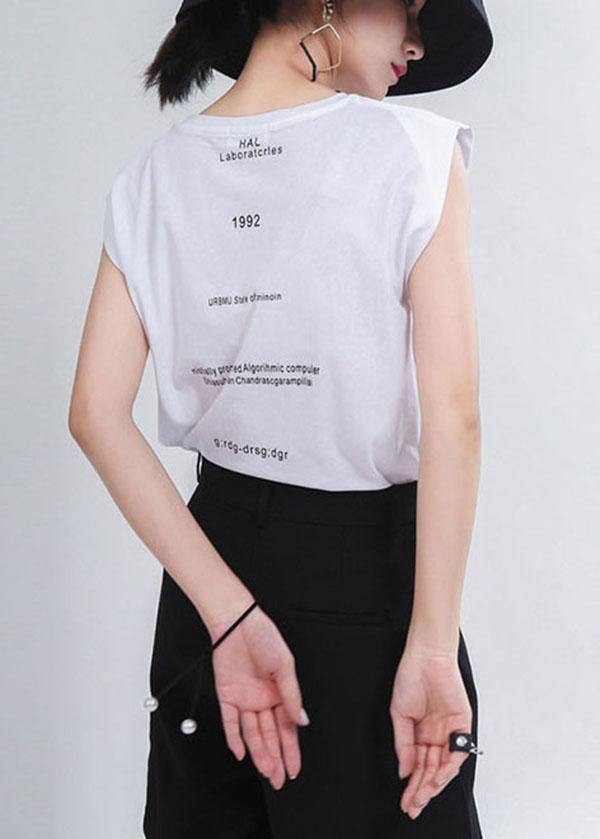 White O-neck Graphic Summer T Shirt Sleeveless