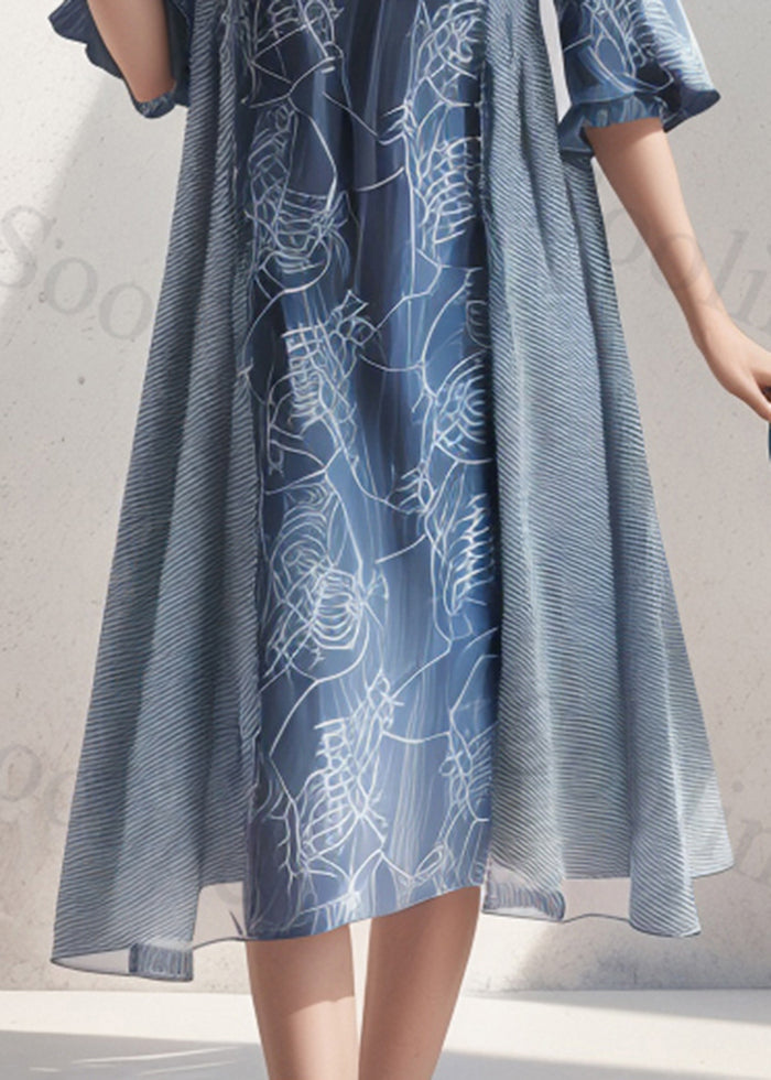 Style Sea Blue Oversized Patchwork Cotton Maxi Dresses Summer