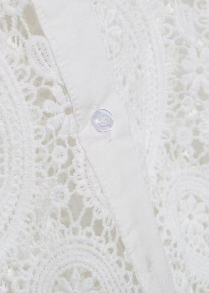 White Peter Pan Collar Hollow Out Lace Shirt Fall