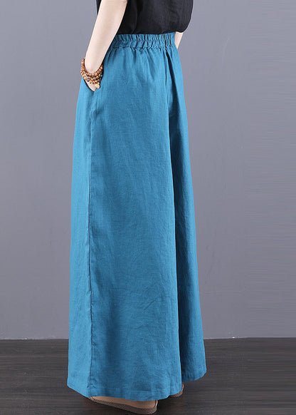 Peacock Blue Oversized Linen Wide Leg Pants Summer
