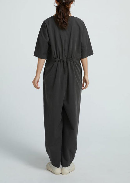 Short Sleeve All-match A-pocket Jumpsuit Pants