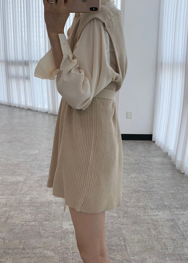Apricot V Neck Cinched Knit Vest Sleeveless