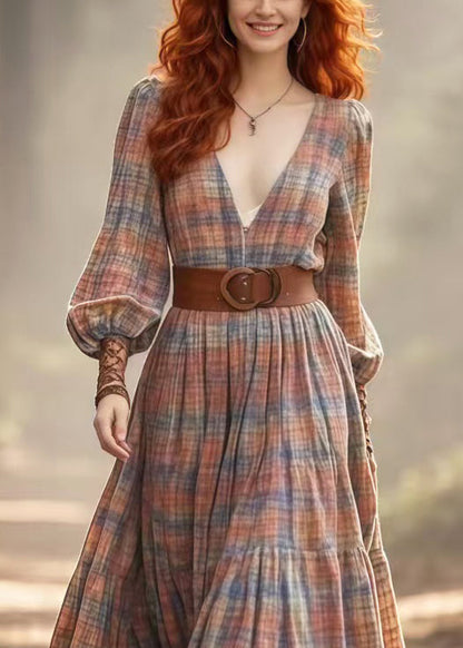 Cinched Plaid Cotton Vacation Dress Spring