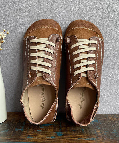 Handmade Khaki Cowhide Leather Penny Loafers Splicing Lace Up