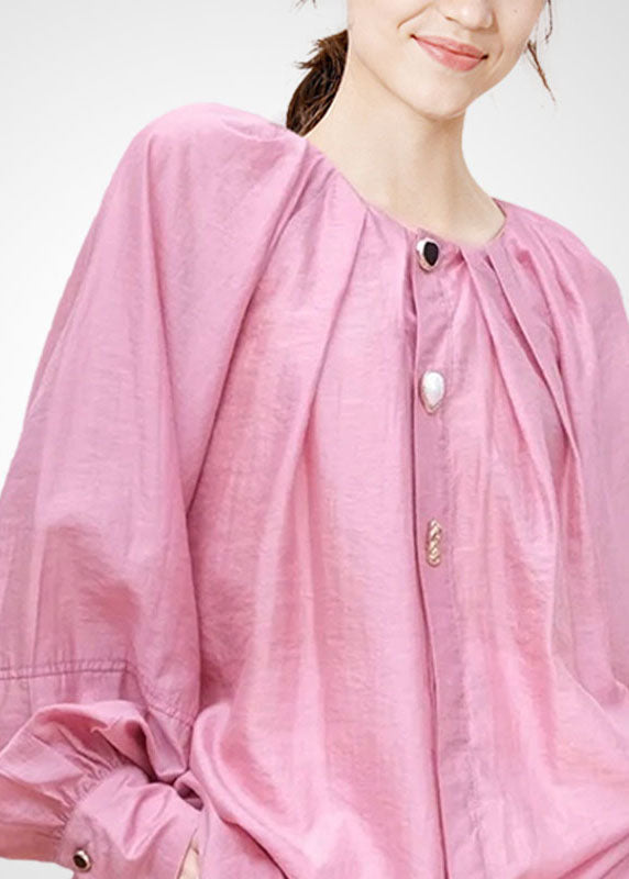 Pink O-neck Oversized Blouses Spring
