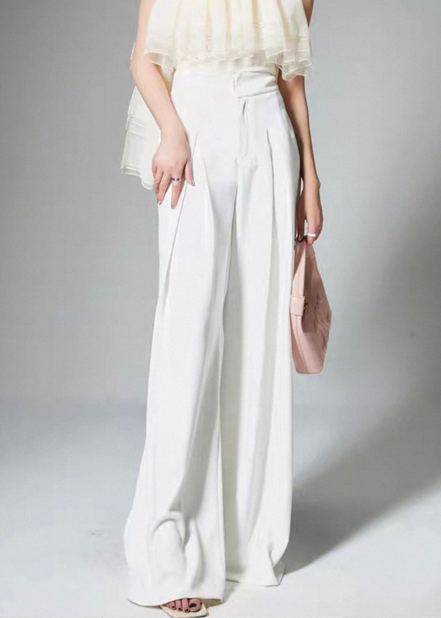 French White High Waist Cotton Wide Leg Pants Summer