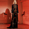 Comstylish Women's Halloween Castle Rose Skeleton Velvet Round Neck Maxi Dress