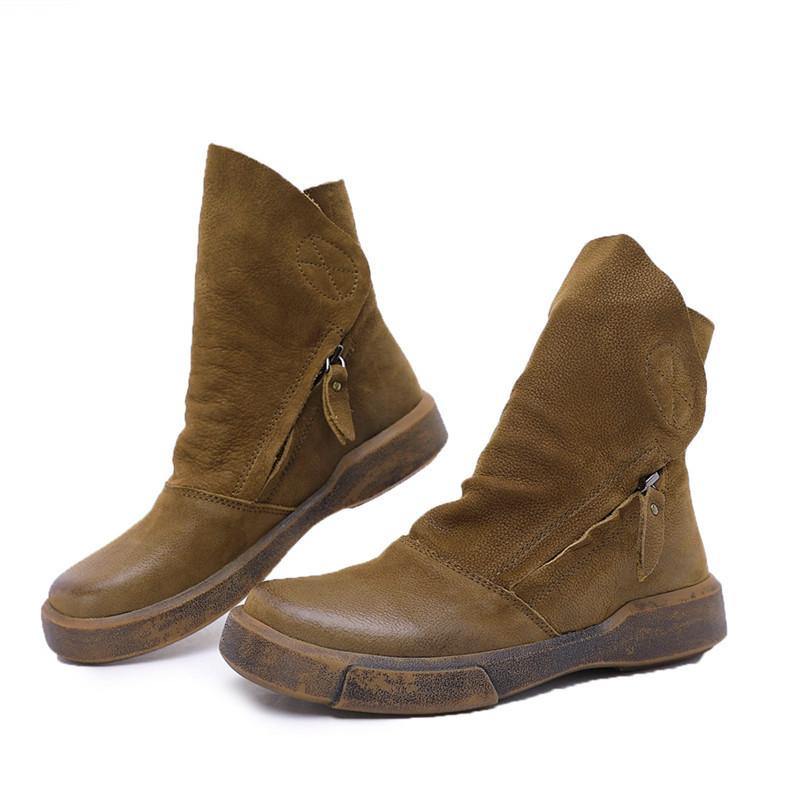 Chocolate Zippered Boots Cowhide Leather