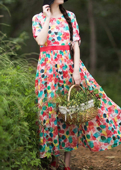 Modern Dotted Clothes O Neck Exra Large Hem Robes Summer Dress