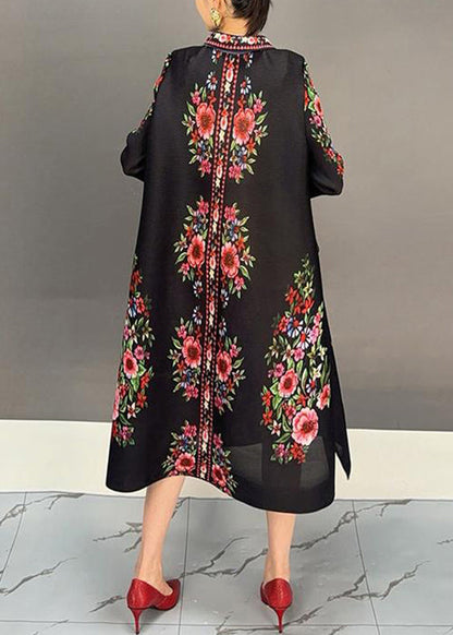Black Peter Pan Collar Print Dresses Fall