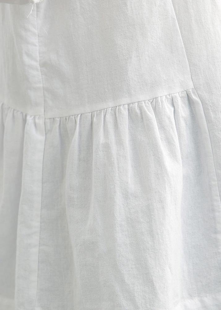 French White Brief Linen Summer Blouse Top