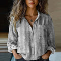 Comstylish Women's Vintage Stripe Art Print Casual Long Sleeve Comfortable Cotton Shirt