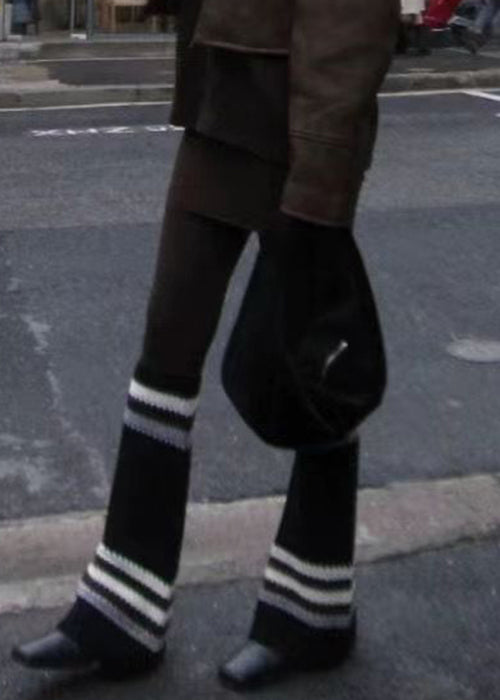 Loose Coffee Striped High Waist Patchwork Knit Pants Spring