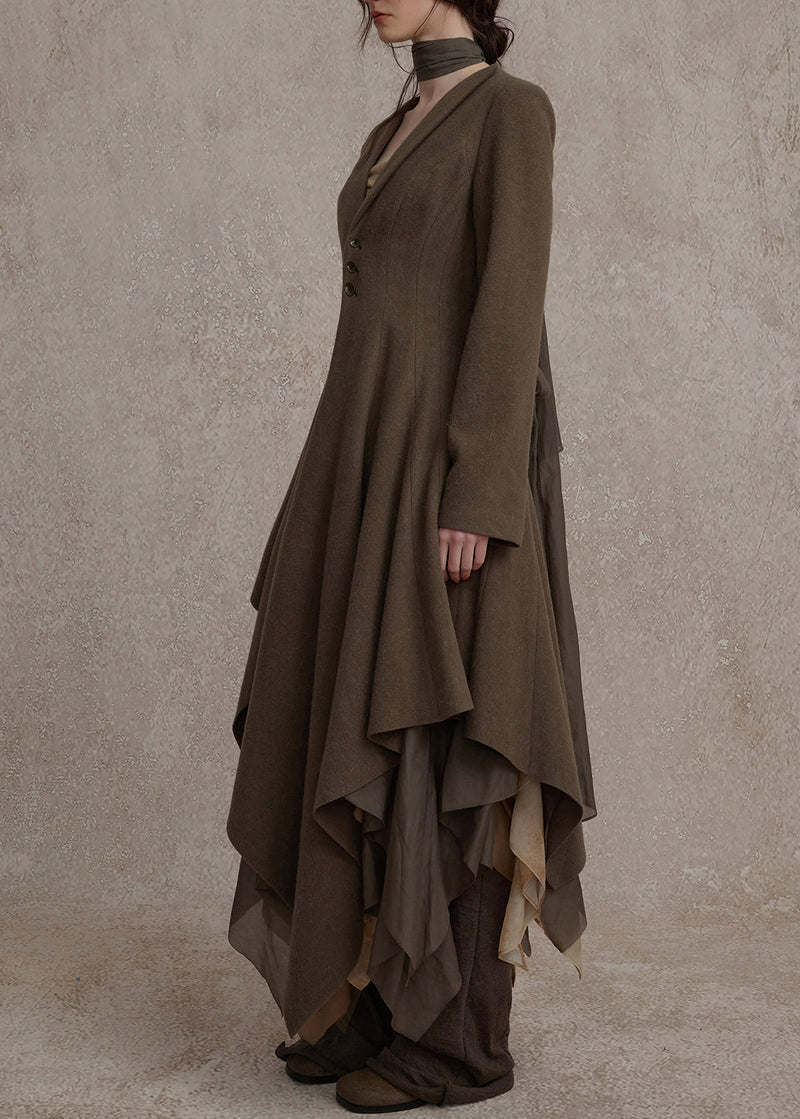 Slim Fit Olive Green V Neck Button Long Dress Fall