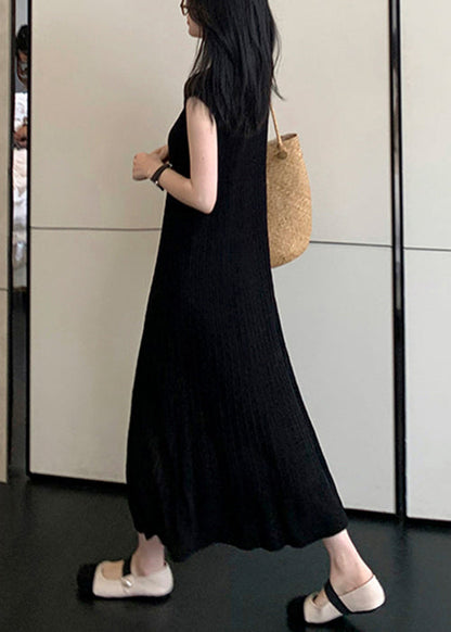 Black O-neck Knit Long Dresses Summer
