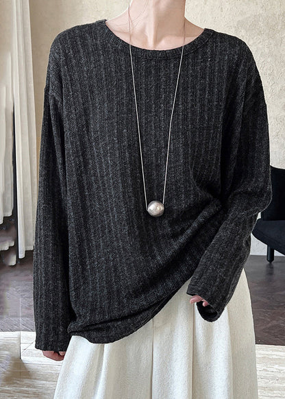 Navy O-neck Top Long Sleeve