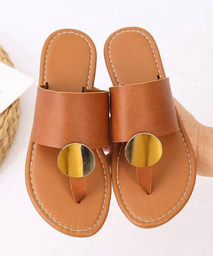 Brown Faux Leather Sequined Splicing Flip Flops Sandals