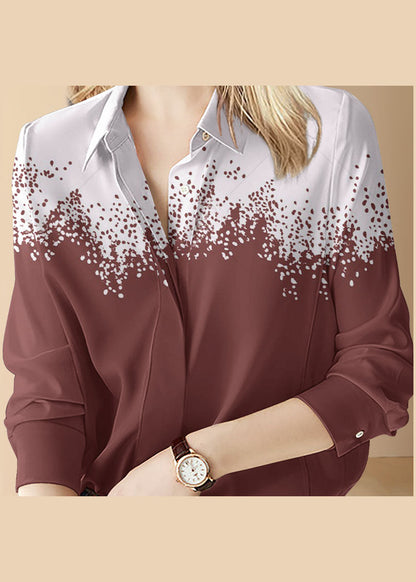 Red Button Peter Pan Collar Shirt Top Long Sleeve
