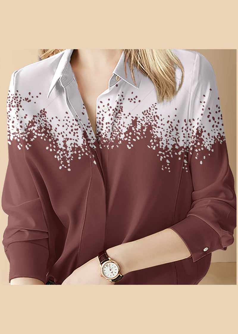 Red Button Peter Pan Collar Shirt Top Long Sleeve