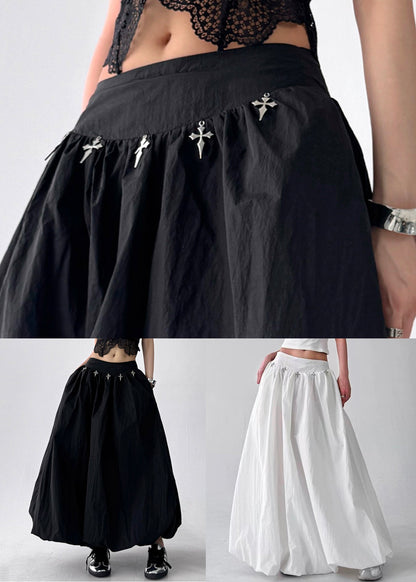 White Original Design Cotton a Line Skirts High Waist Fall