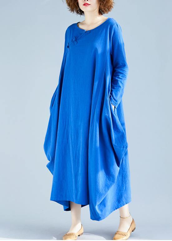 Loose O Neck Asymmetric Spring Wardrobes Fabrics Blue a Line Dress