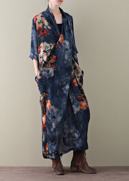 Navy Print Chiffon Beach Dress and Spaghetti Strap Dress Two Piece Set Summer