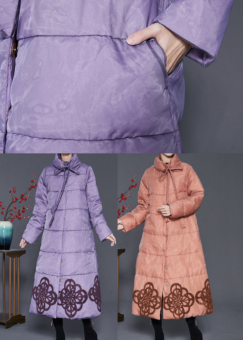 Purple Embroideried Duck Down Down Coat Winter