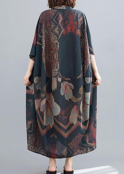 Classy Stand Collar Summer Dresses Ideas Black Abstract Pattern Long Dresses