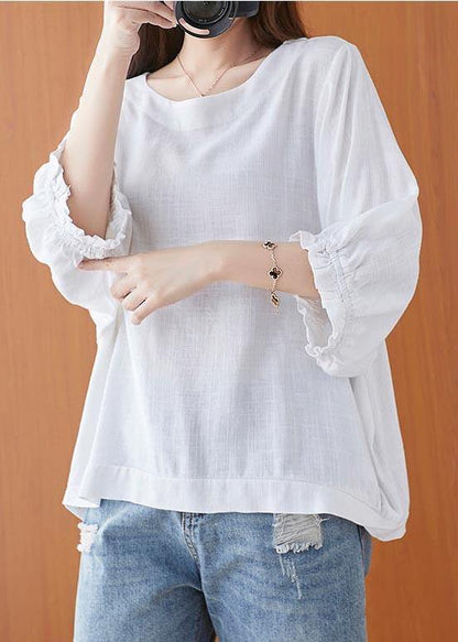 Simple White O-neck Cotton Top Summer