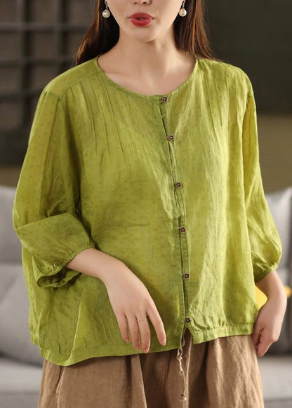 Yellow O Neck Button Linen Top Summer