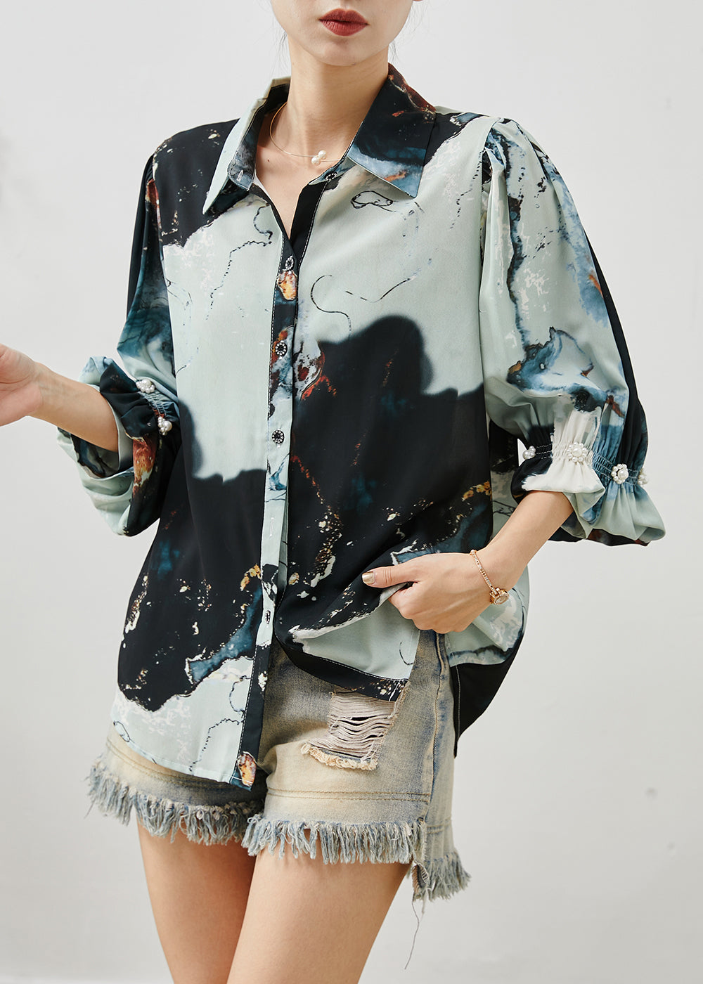 Unique Oversized Tie Dye Silk Blouses Half Sleeve