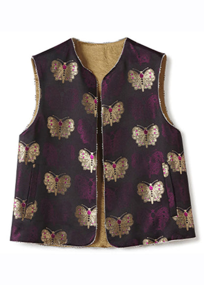 Purple Embroideried Nail Bead Silk Waistcoat Fall