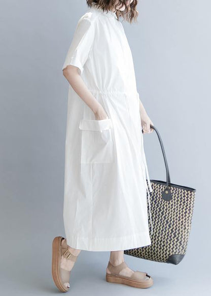 100% White Cotton Tunic Drawstring Long Summer Dress
