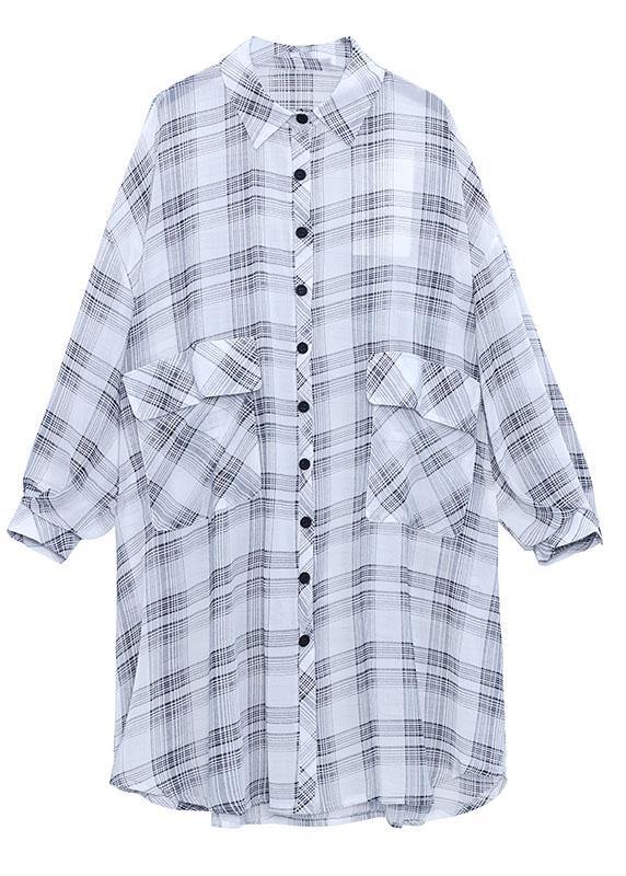 Black Plaid Summer Asymmetrical Long Sleeve Chiffon Shirt