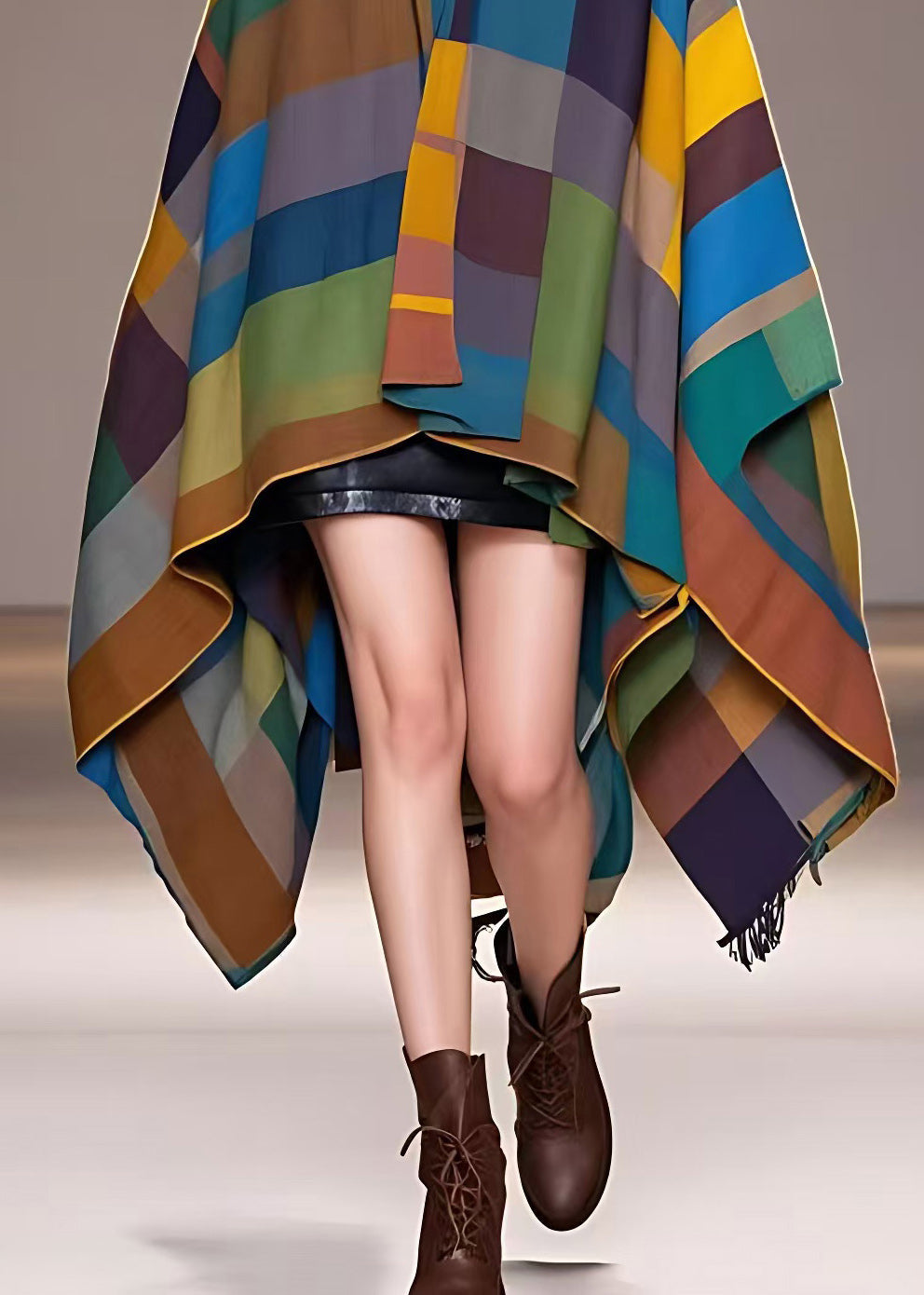 Multi V Neck Plaid Low High Design Woolen Jackets Fall