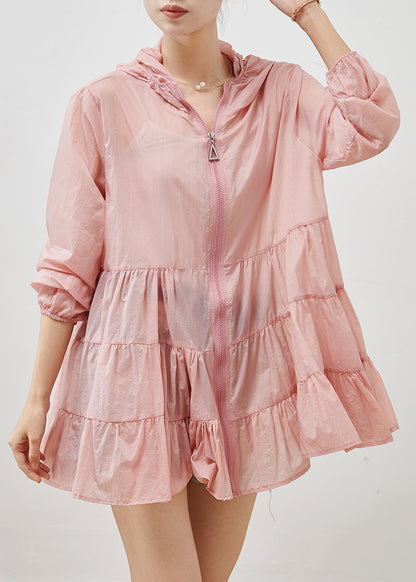 Pink Spandex Upf 50+ Coats Hooded Wrinkled Summer