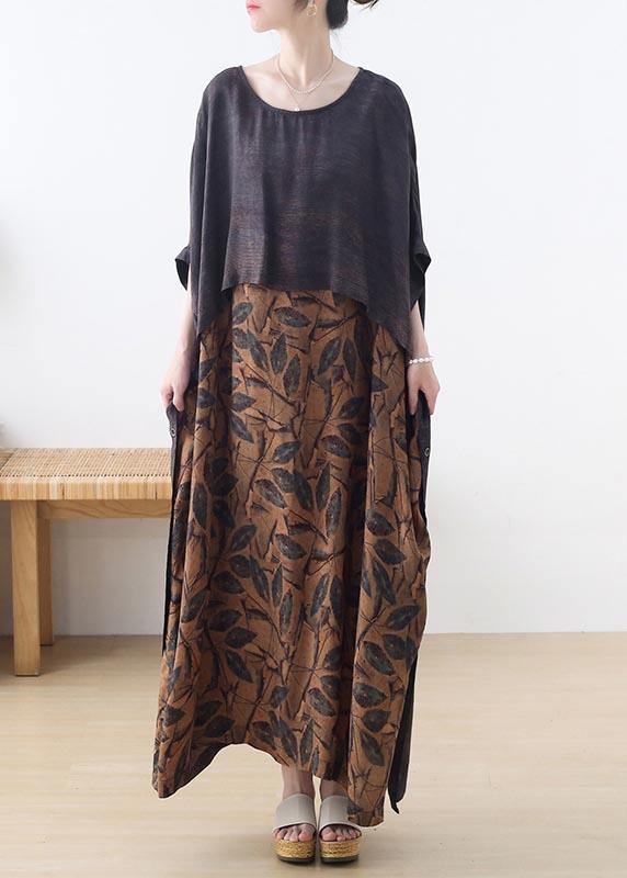 Grey Print Batwing Sleeve Party Summer Chiffon Dress