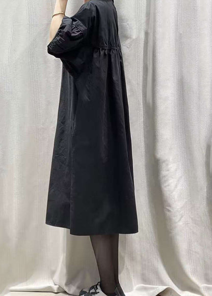 French Black O-neck Patchwork Long Dresses Summer
