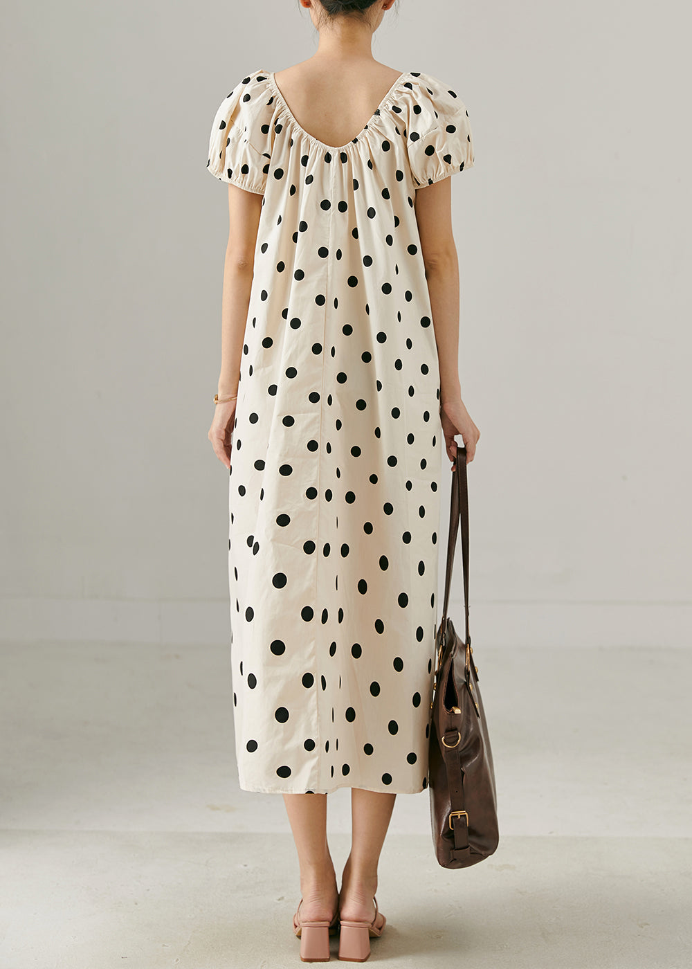 Apricot Oversized Dot Print Cotton Long Dress Summer