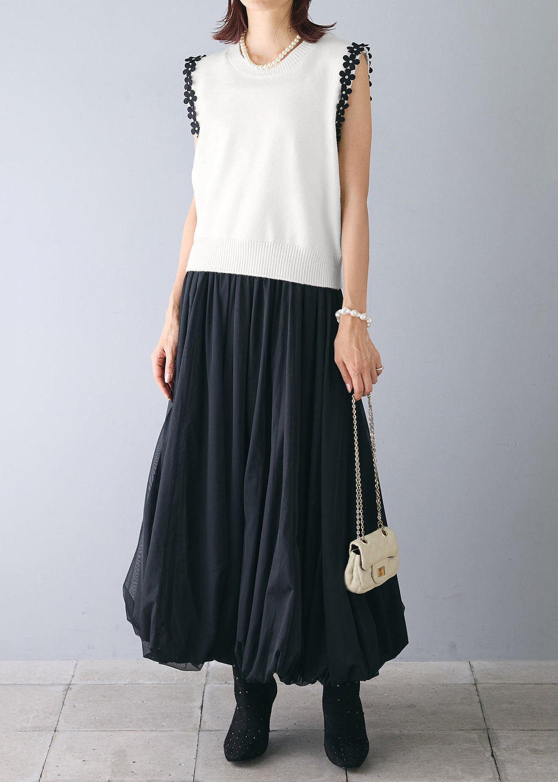 White Patchwork Flower Knit Beach Vest Sleeveless